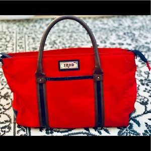 Sporty medium size IZOD purse, red navy brown
